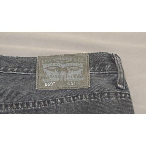 Levis 569 Black Denim Jean Shorts Mens Size Actual 34 - Picture 5 of 6